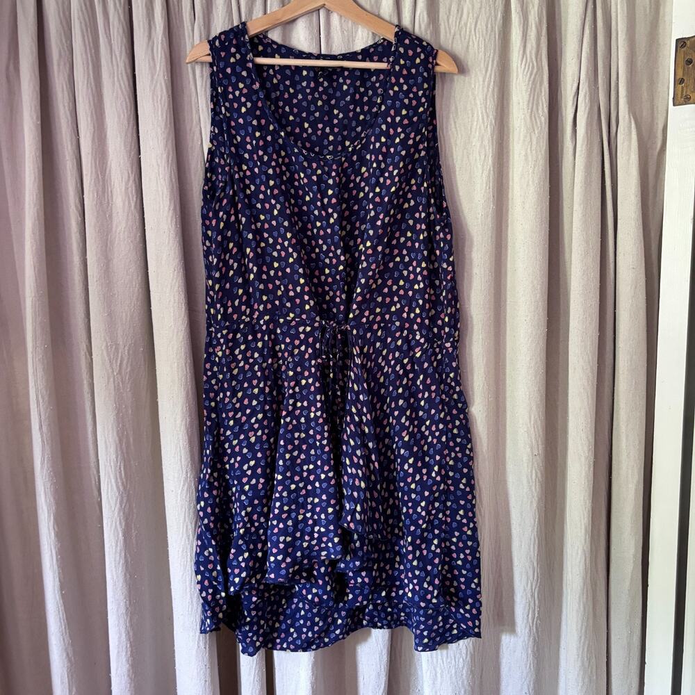 Navy Heart Print Tie Front Dress Plus Size 3X Summer Y2K Knee Length